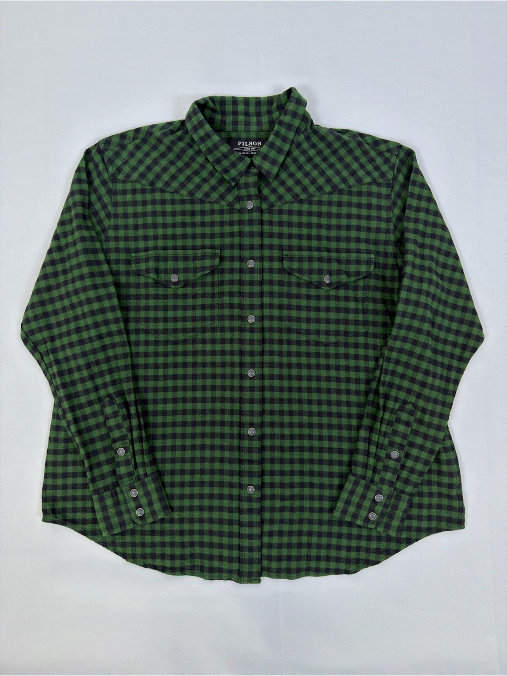 Filson Women’s Green Black Plaid Western Snap Shirt Wool Blend
